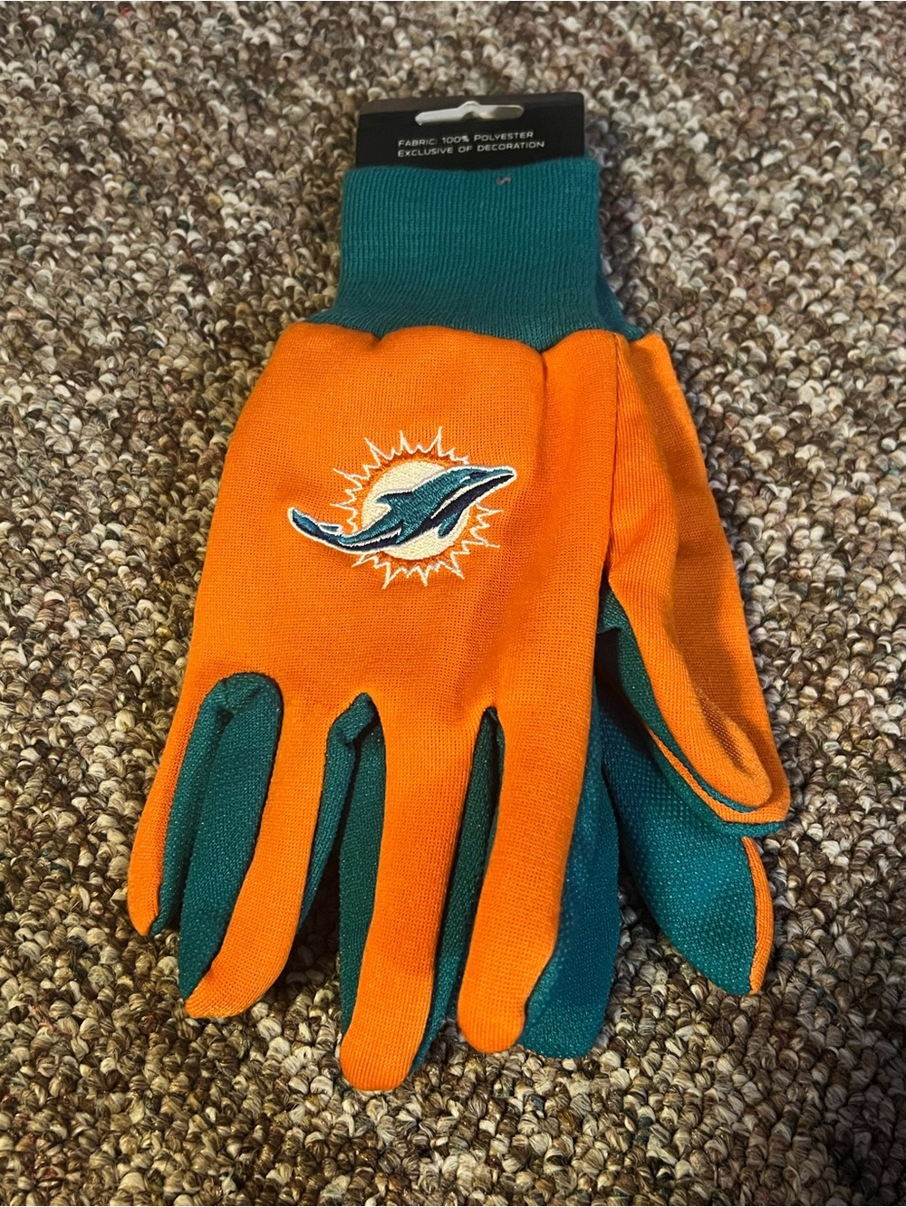 Miami Dolphins Orange/Green Team Logo Licensed NFL Sport Utility Gloves New